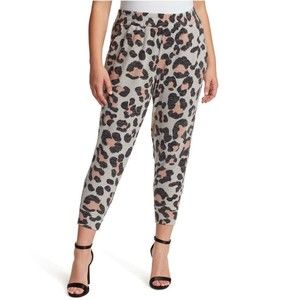 Jessica Simpson Cozy Animal Print Stretch Waist Pocket Jogger Pants Plus Size 2X